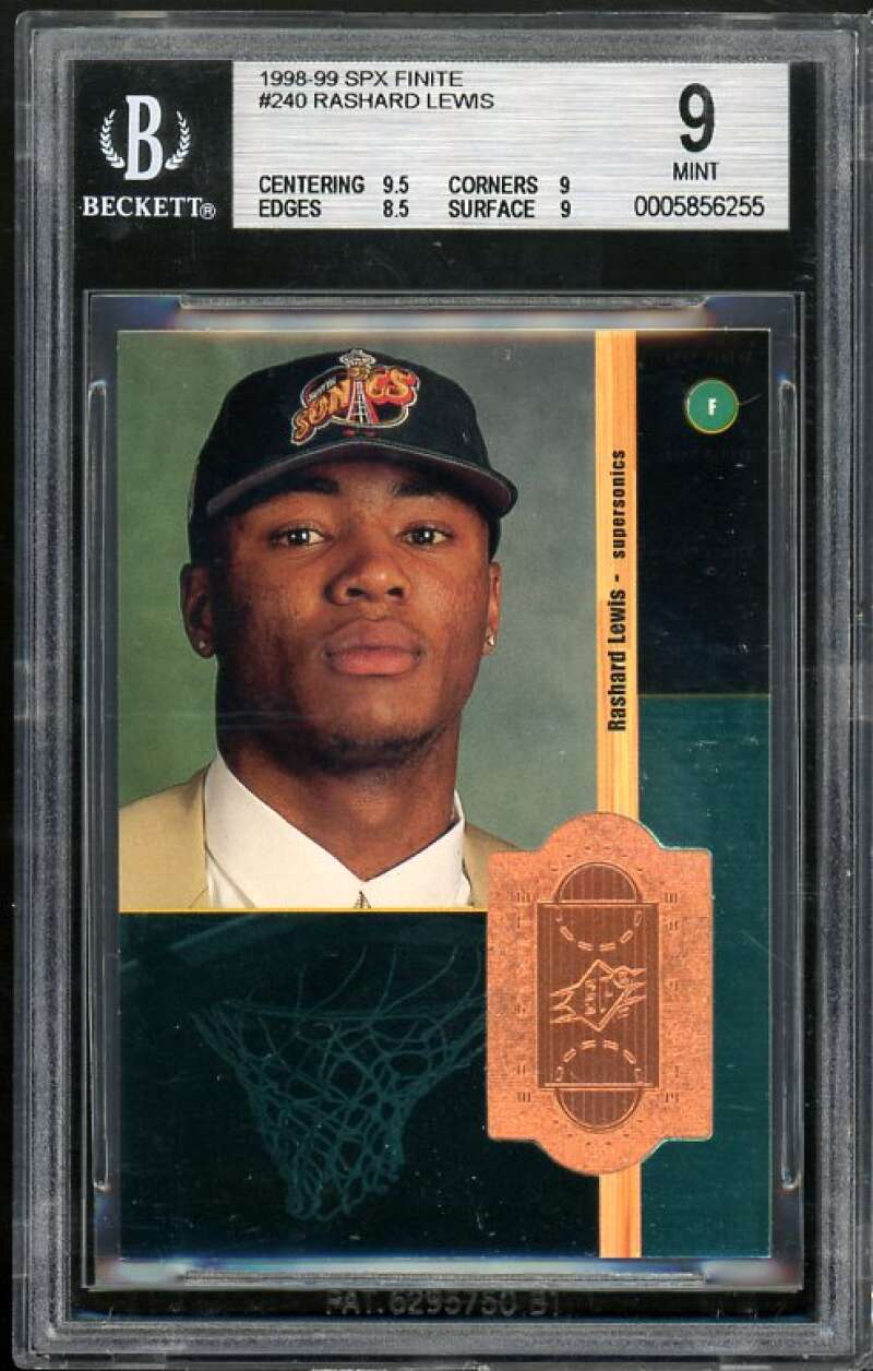 Rashard Lewis Rookie Card 1998-99 SPX Finite #240 BGS 9 (9.5 9 8.5 9) Image 1