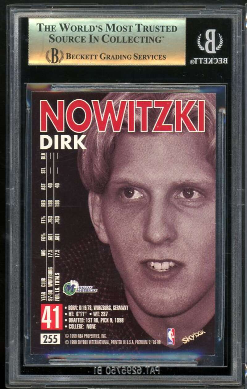 Dirk Nowitzki Rookie Card 1998-99 Skybox #255 BGS 9.5 Image 2