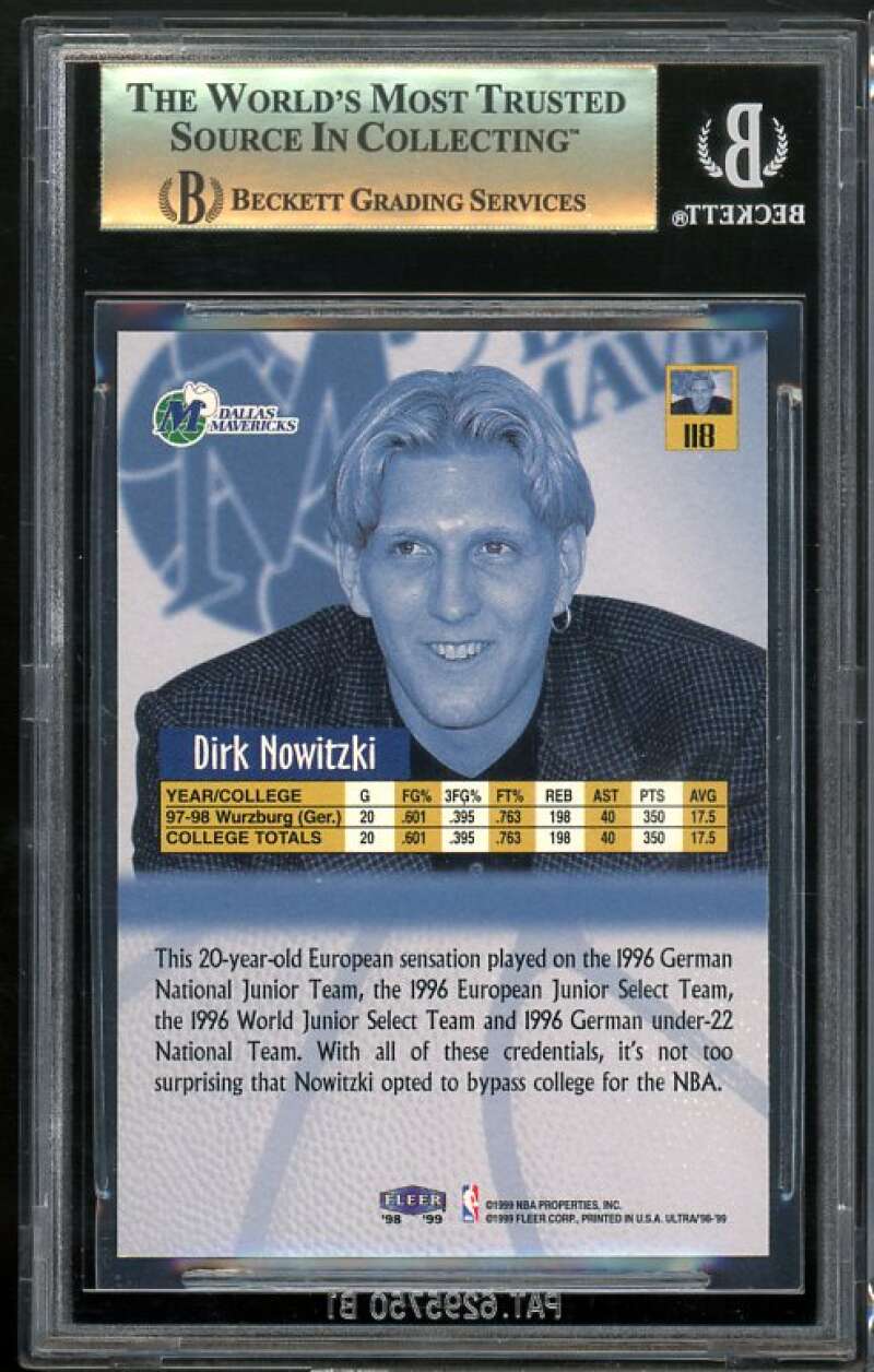 Dirk Nowitzki Rookie Card 1998-99 Ultra #118 BGS 9.5 Image 2