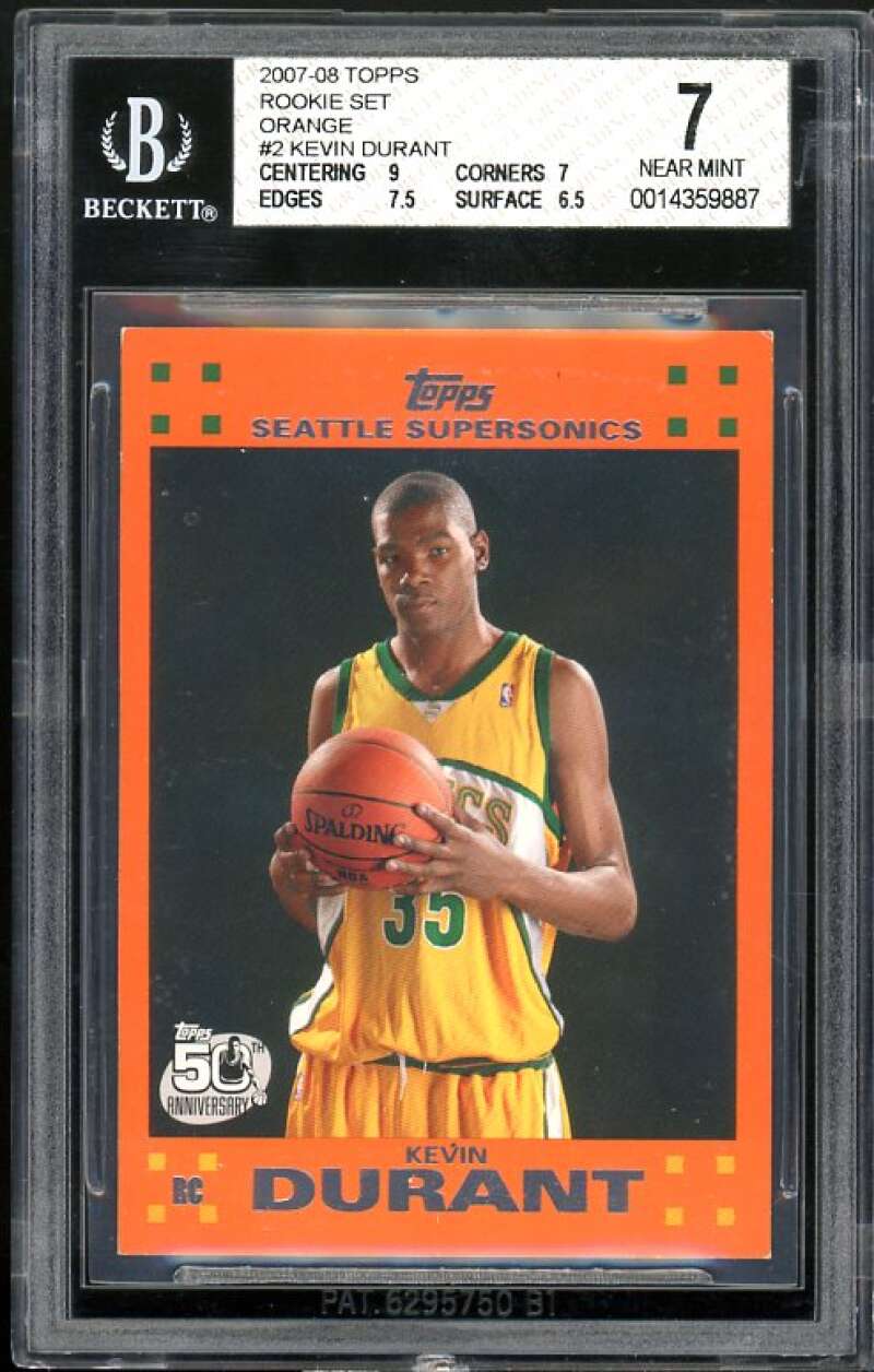 Kevin Durant Rookie Card 2007-08 Topps Rookie Set Orange #2 BGS 7 (9 7 7.5 6.5) Image 1