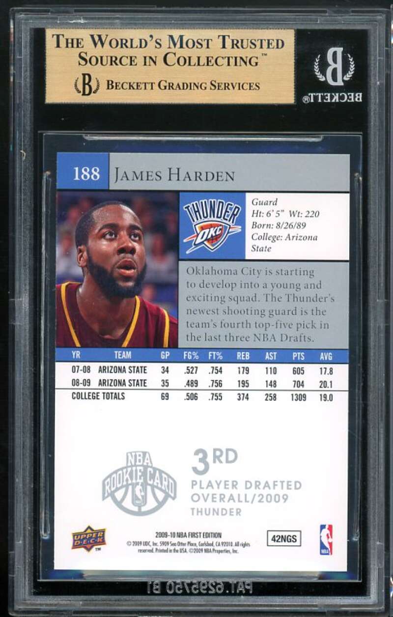 James Harden Rookie 2009-10 Upper Deck First Edition #188 BGS 9.5 (9.5 9.5 9 10) Image 2