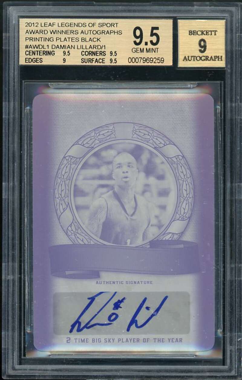 Damian Lillard Rookie 2012 Leaf Legends AW Autographs PP Black 1/1 #1 BGS 9.5 Image 1