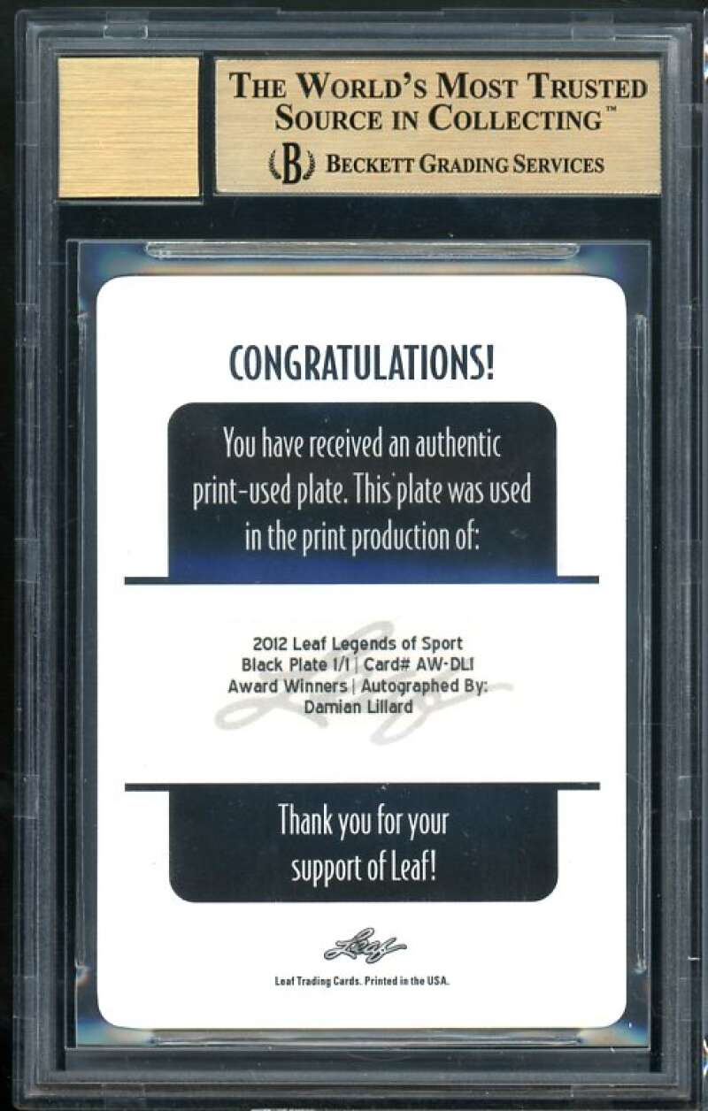 Damian Lillard Rookie 2012 Leaf Legends AW Autographs PP Black 1/1 #1 BGS 9.5 Image 2