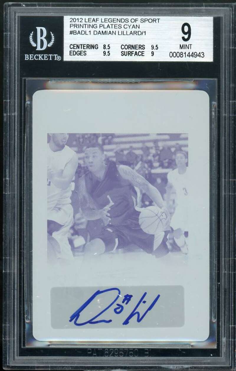 Damian Lillard Rookie 2012 Leaf Legends AW Autographs PP Cyan 1/1 #1 BGS 9 Image 1