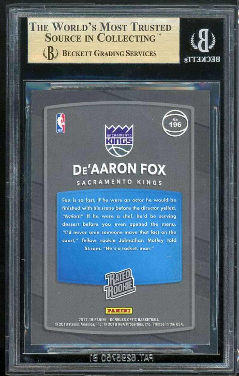 De'Aaron Fox Rookie Card 2017-18 Donruss Optic #198 BGS 9.5 Image 2