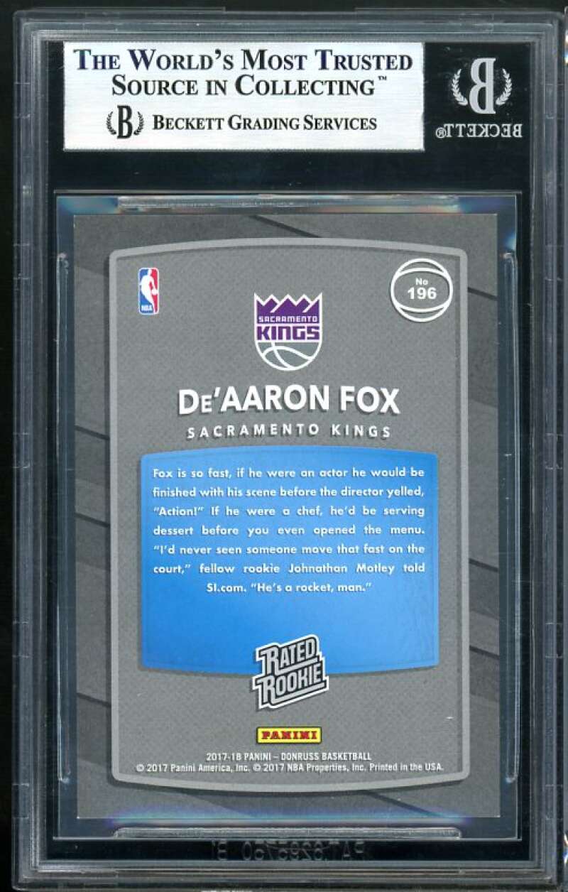 De'Aaron Fox Rookie Card 2017-18 Donruss Holo Laser Red Blue #196 BGS 9 Image 2