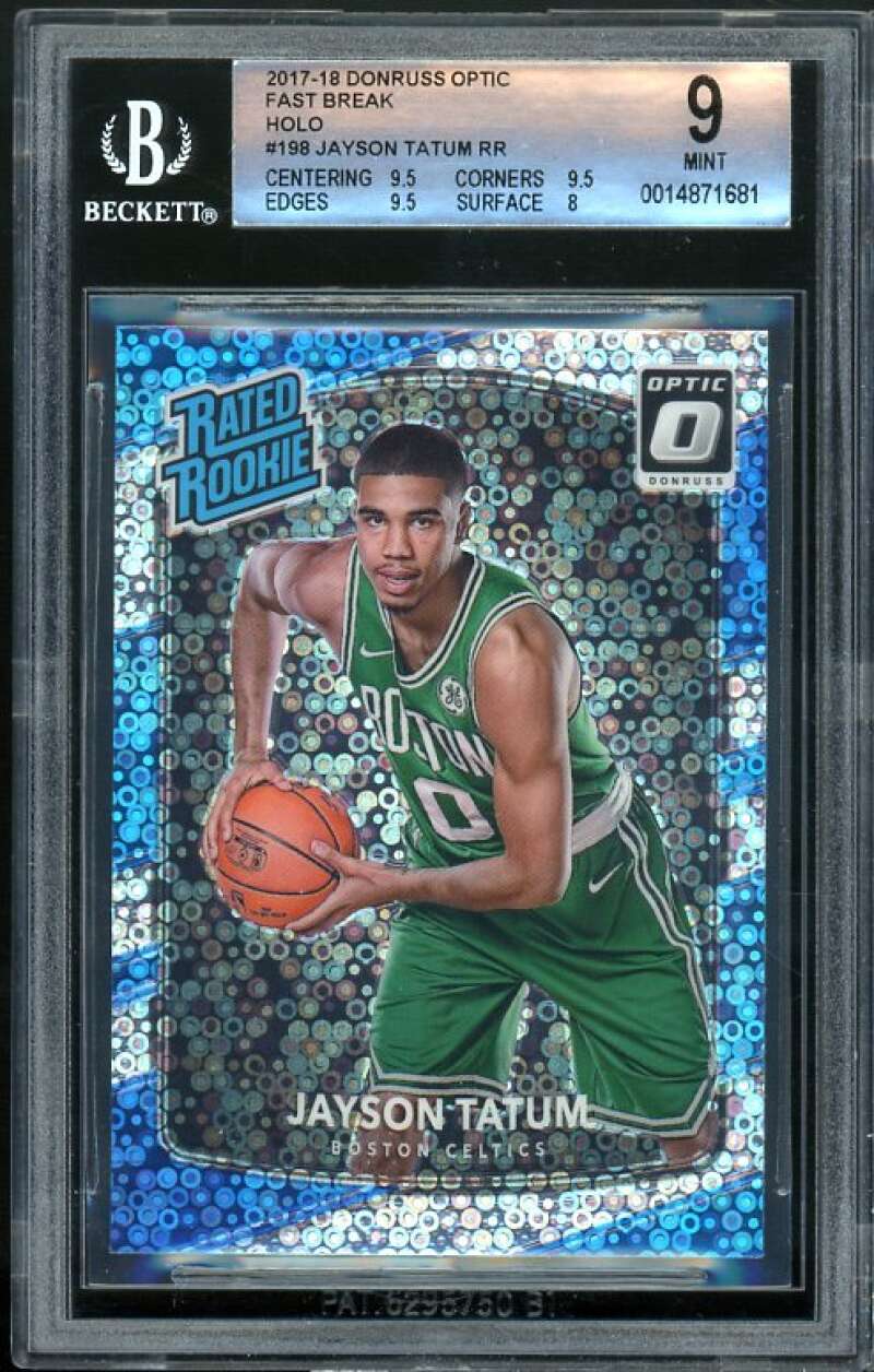 Jayson Tatum Rookie Card 2017-18 Donruss Optic Fst Break Holo #198 BGS 9 Image 1