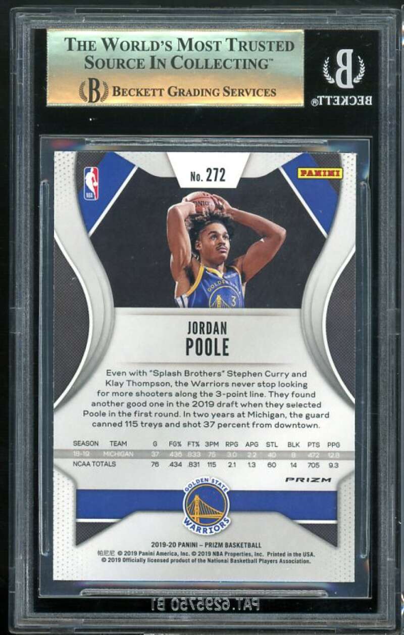 Jordan Poole Rookie Card 2019-20 Panini Prizm Prizms Green #272 BGS 9.5 Image 2