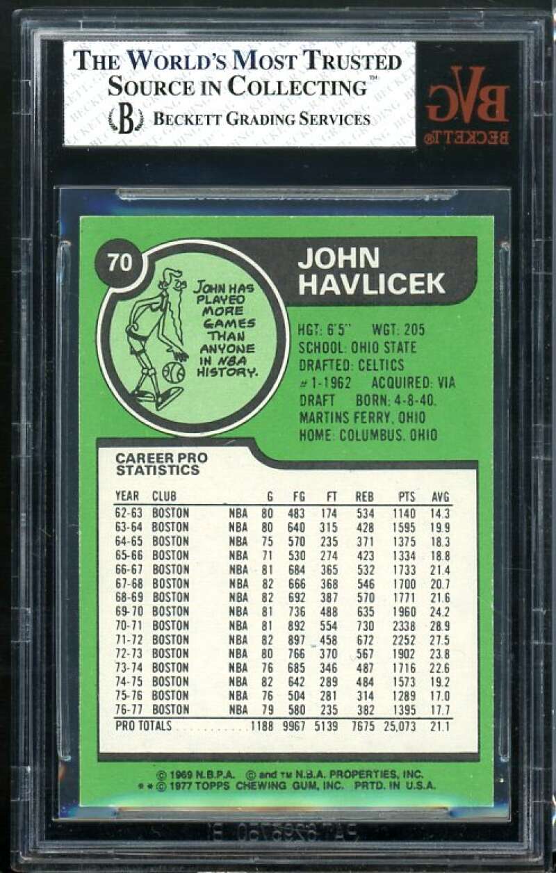 John Havlicek Card 1977-78 Topps #70 BGS BVG 8 Image 2