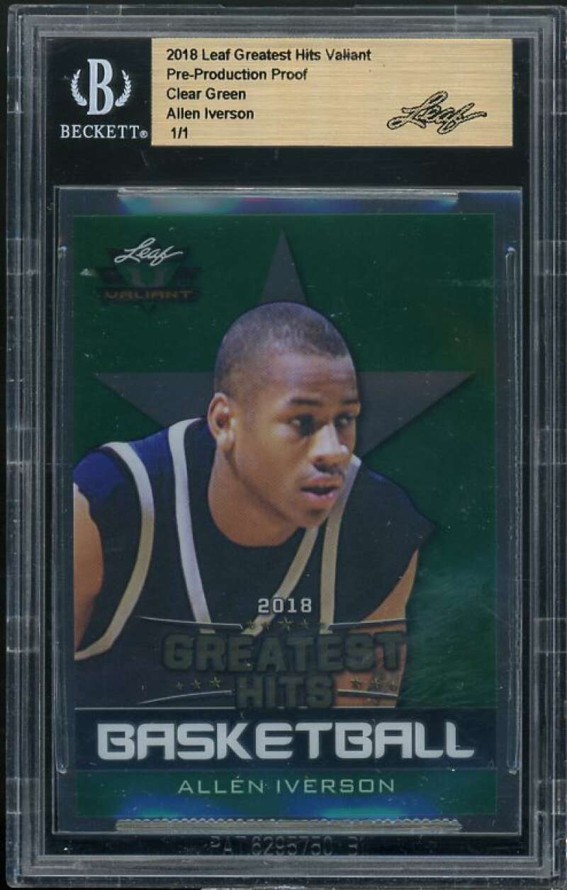 Allen Iverson Card 2018 Leaf Greatest Hits Proof 1/1 Clear Green BGS Image 1