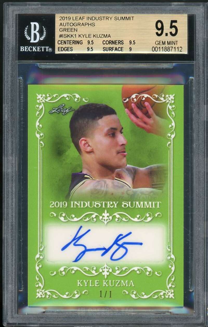 Kyle Kuzma Card 2019 Leaf Industry Summit Autographs Green 1/1 #iskk1 BGS 9.5 Image 1