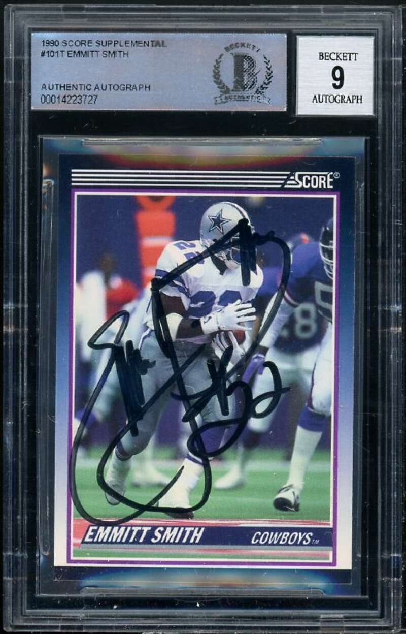 Emmitt Smith Rookie Card 1990 Score Supplemental #101T BGS Authentic Auto 9 Image 1