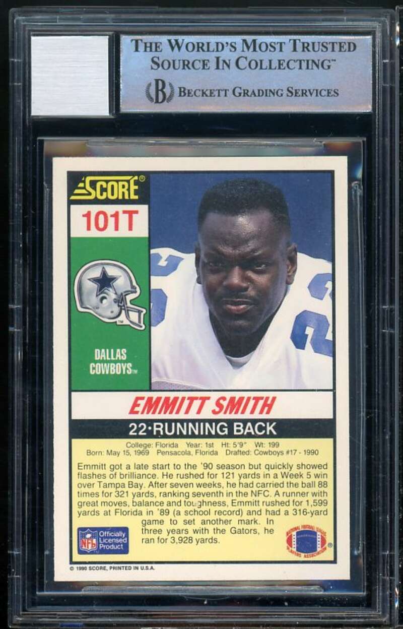 Emmitt Smith Rookie Card 1990 Score Supplemental #101T BGS Authentic Auto 9 Image 2