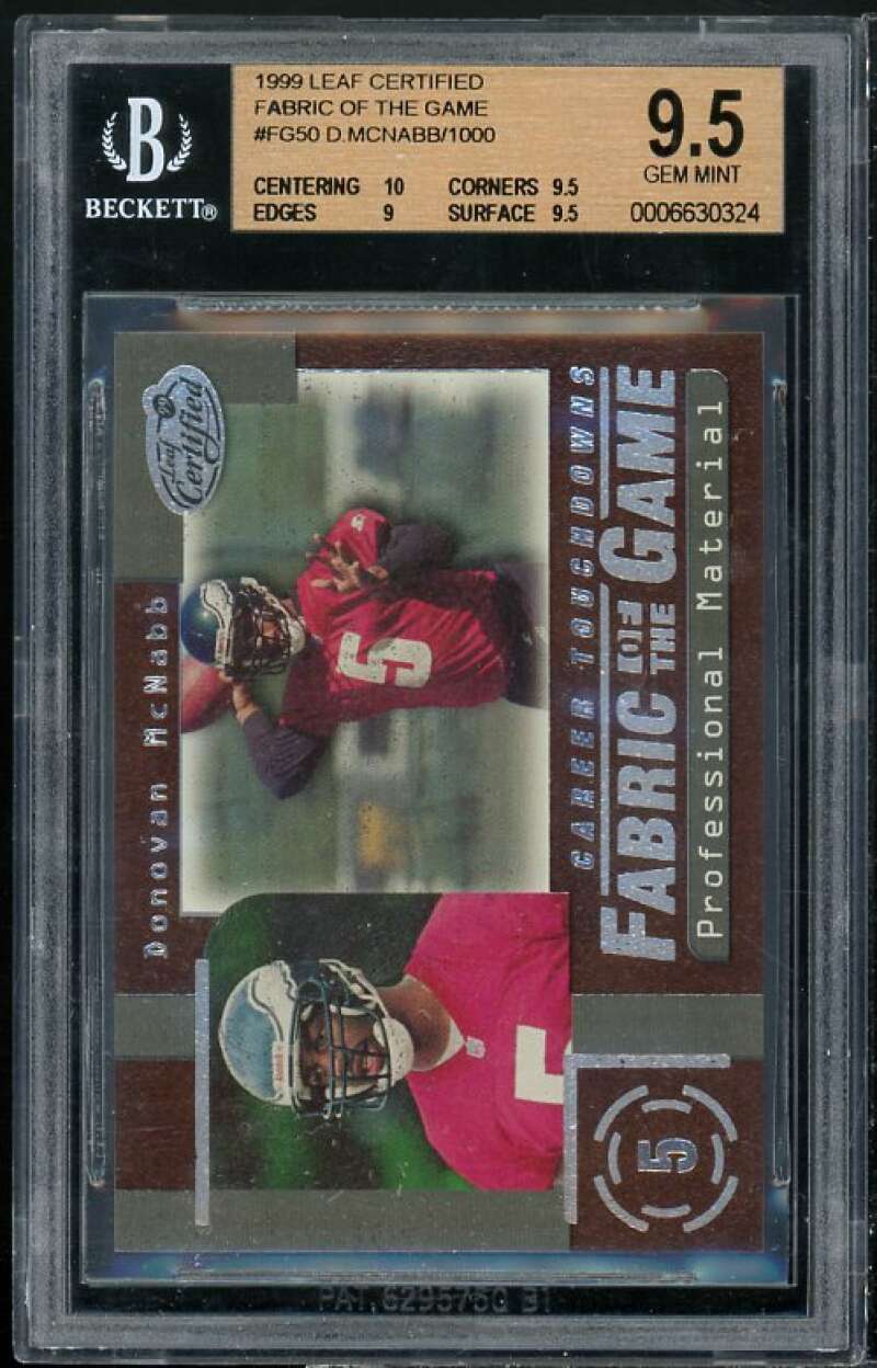 Donovan Mcnabb Rookie 1999 Leaf Certified Fabric #fg50 BGS 9.5 (10 9.5 9 9.5) Image 1