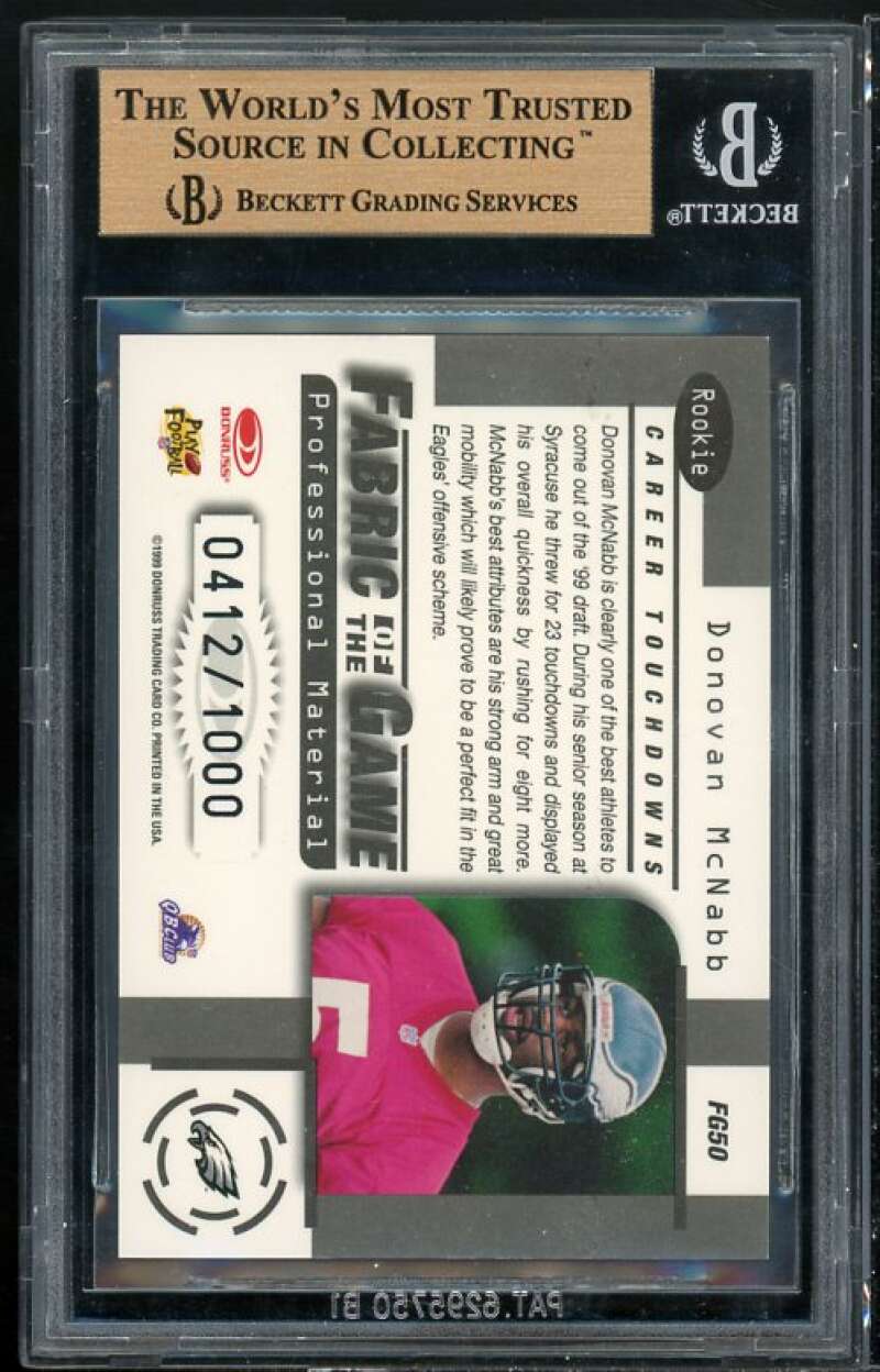 Donovan Mcnabb Rookie 1999 Leaf Certified Fabric #fg50 BGS 9.5 (10 9.5 9 9.5) Image 2