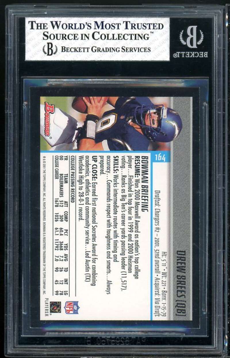 Drew Brees Rookie Card 2001 Bowman #164 BGS 8 Image 2