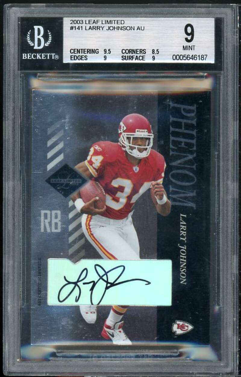 Larry Johnson Rookie Card 2003 Leaf Limited Autograph #141 BGS 9 (9.5 8.5 9 9) Image 1