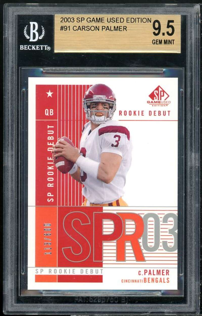 Carson Palmer Rookie Card 2003 SP Game Used Edition #91 BGS 9.5 (9.5 9.5 9.5 9) Image 1