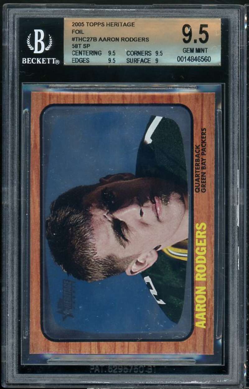 Aaron Rodgers Rookie Card 2005 Topps Heritage Rainbow Foil #THC27 BGS 9.5 Image 1