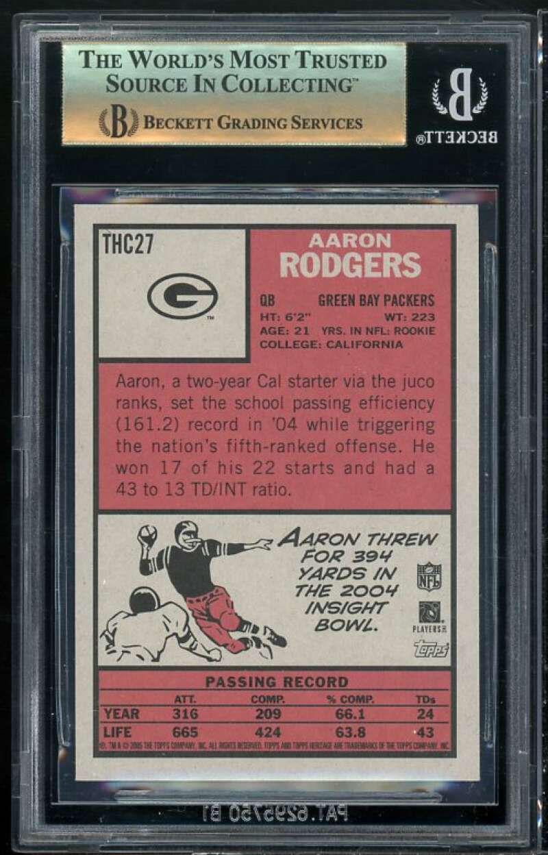 Aaron Rodgers Rookie Card 2005 Topps Heritage Rainbow Foil #THC27 BGS 9.5 Image 2