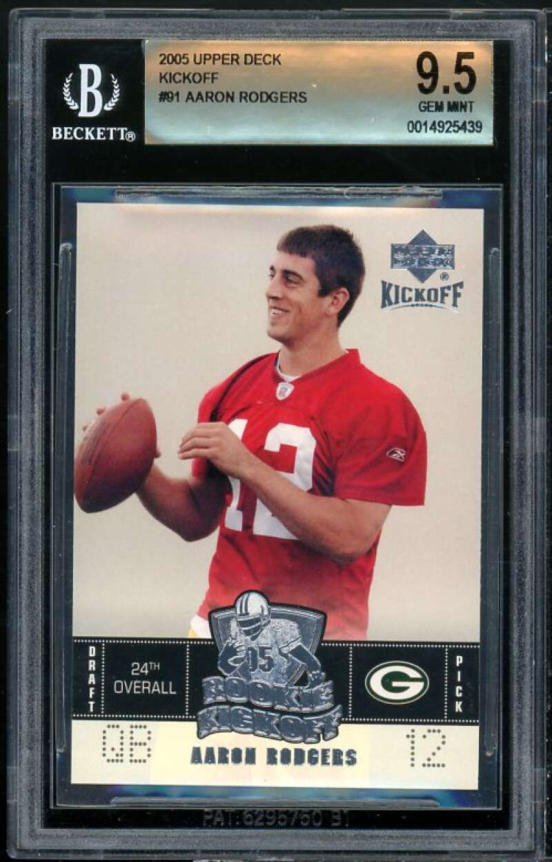 Aaron Rodgers Rookie Card 2005 Upper Deck Kickoff #91 BGS 9.5 Image 1