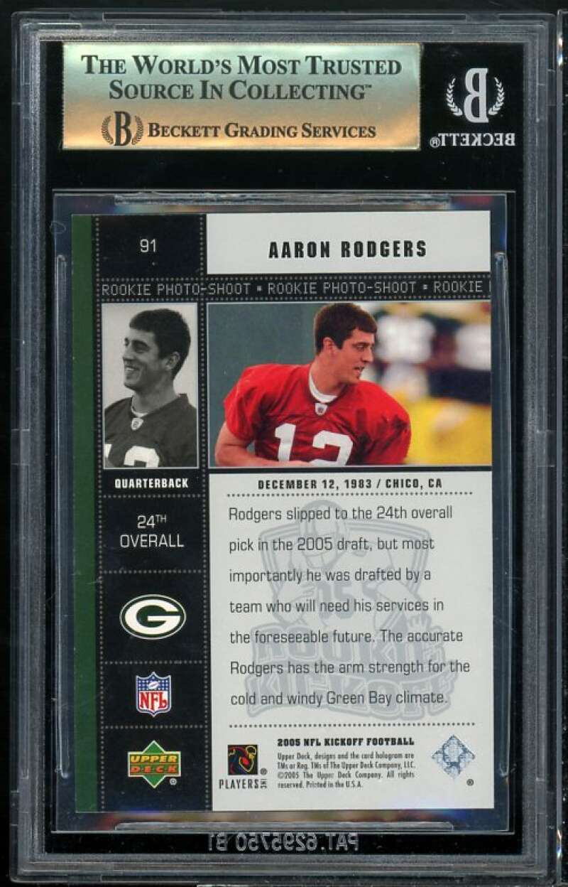 Aaron Rodgers Rookie Card 2005 Upper Deck Kickoff #91 BGS 9.5 Image 2