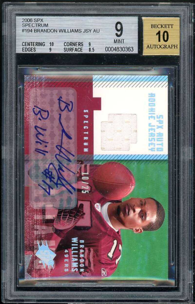 Brandon Williams Rookie Card 2006 SPX Spectrum JSY AUTO #194 BGS 9 (10 9 9 8.5) Image 1