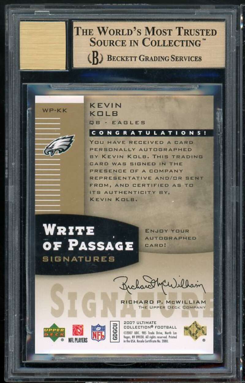 Kevin Kolb Rookie Card 2007 UD Collection Ultimate Gold Signatures #wpkk BGS 9.5 Image 2