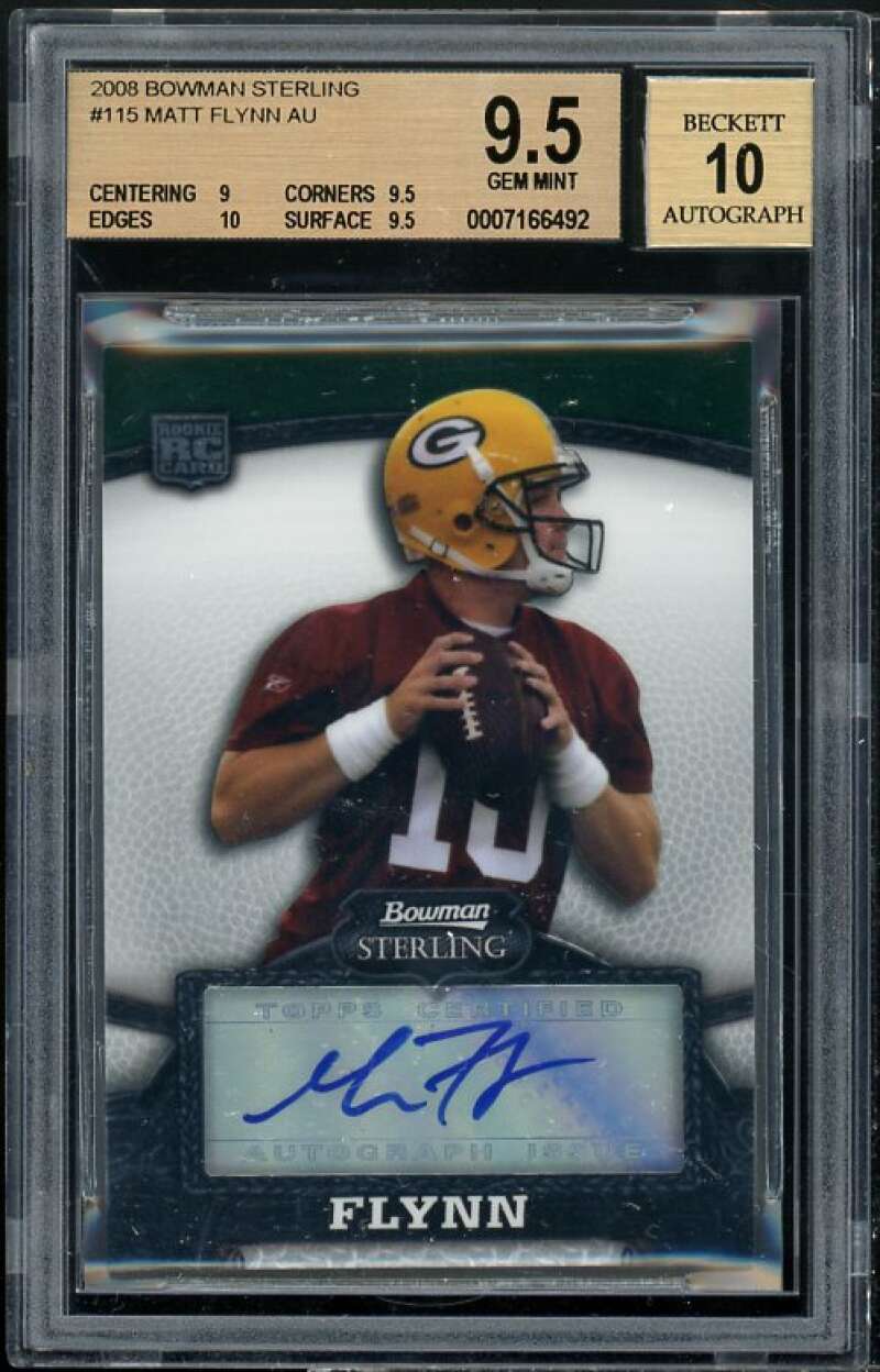 Matt Flynn Rookie Card 2008 Bowman Sterling Auto #115 BGS 9.5 (9 9.5 10 9.5) Image 1