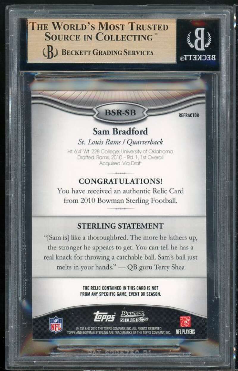 Sam Bradford Rookie Card 2011 Bowman Sterling Relic Refractors #BSR-SB BGS 9.5 Image 2