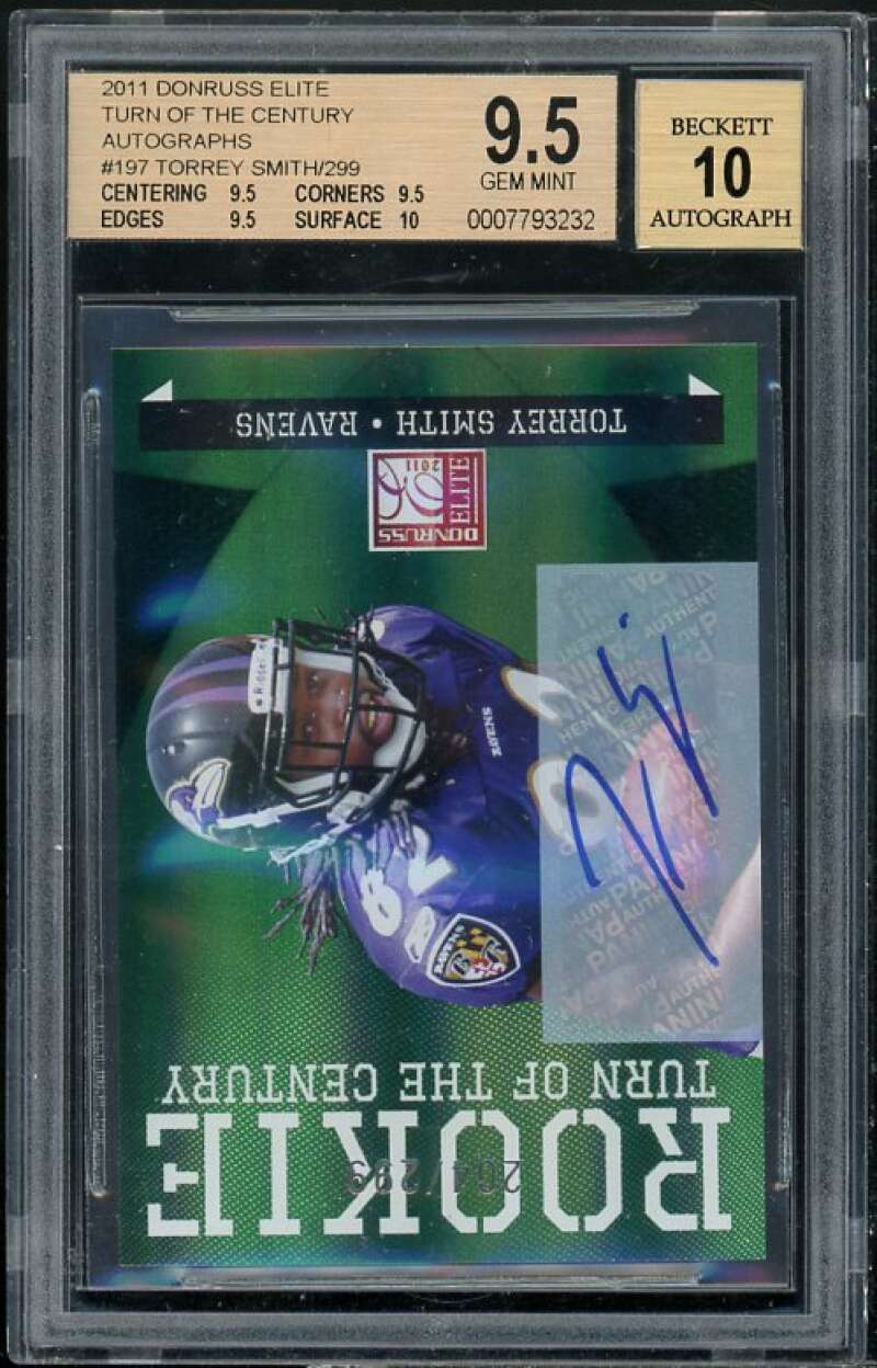 Torrey Smith Rookie 2011 Donruss Elite Turn Of Century Autographs #197 BGS 9.5 Image 1