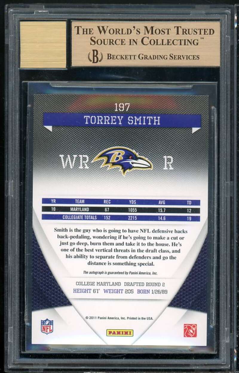 Torrey Smith Rookie 2011 Donruss Elite Turn Of Century Autographs #197 BGS 9.5 Image 2