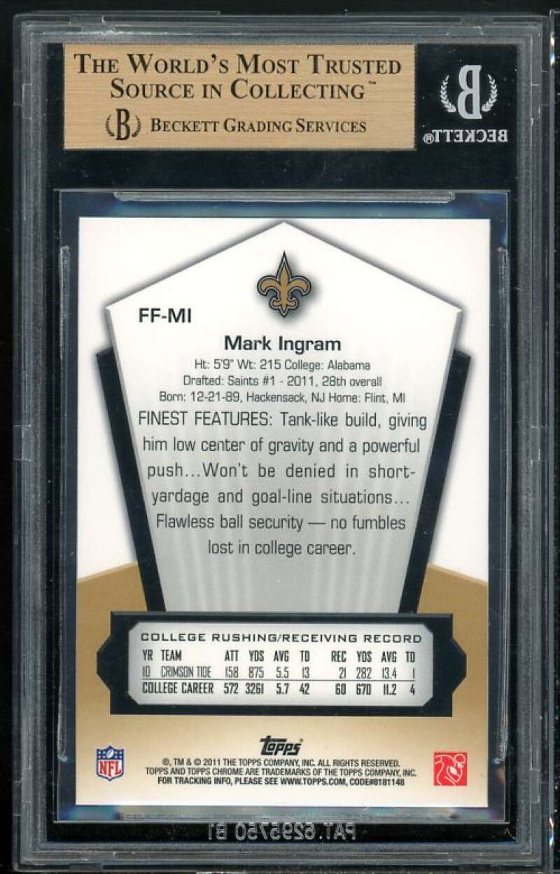 Mark Ingram Rookie 2011 Topps Chrome Finest Freshman #FF-MI (PRISTINE) BGS 10 Image 2