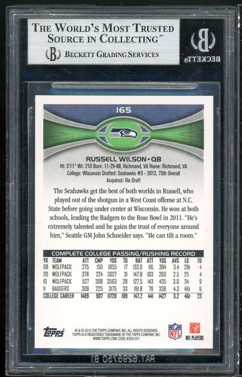 Russell Wilson Rookie Card 2012 Topps #165 BGS 9 (10 9 9.5 8.5) Image 2