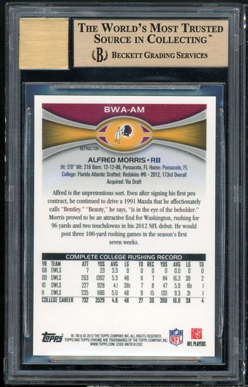 Alfred Morris Rookie 2012 Topps Chrome Blue Wave Autographs #bwaam BGS 9.5 Image 2