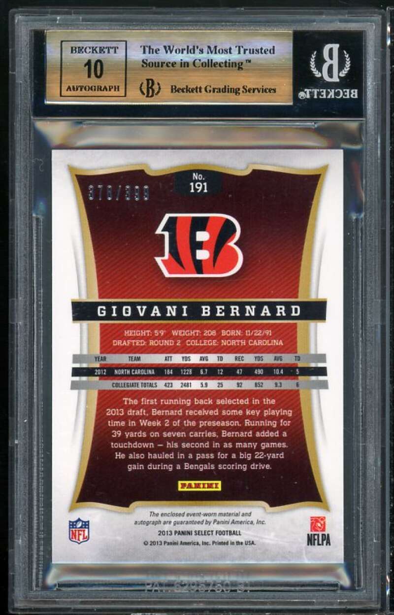 Giovani Bernard Rookie Card 2013 Select Rookie Jersey Autographs #191 BGS 9.5 Image 2