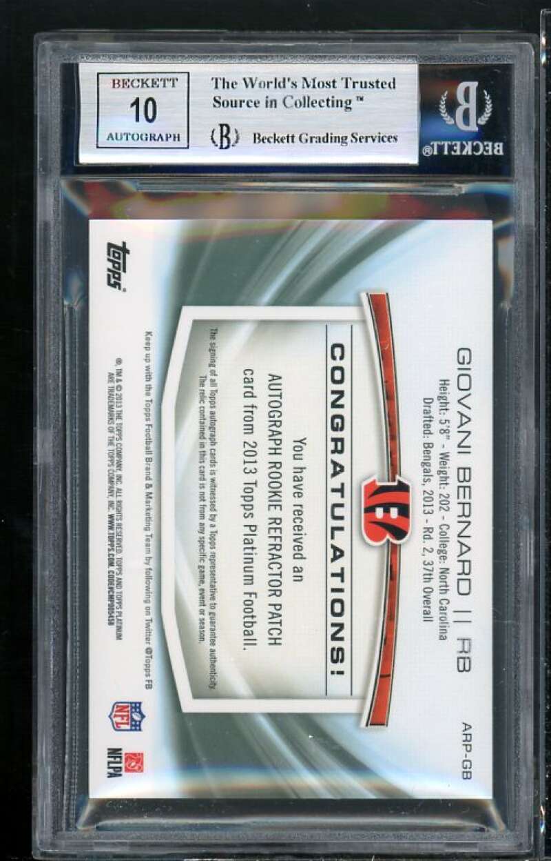 Giovani Bernard 2013 Topps Platinum Rookie Auto Patch Refractors #arpgb BGS 8.5 Image 2