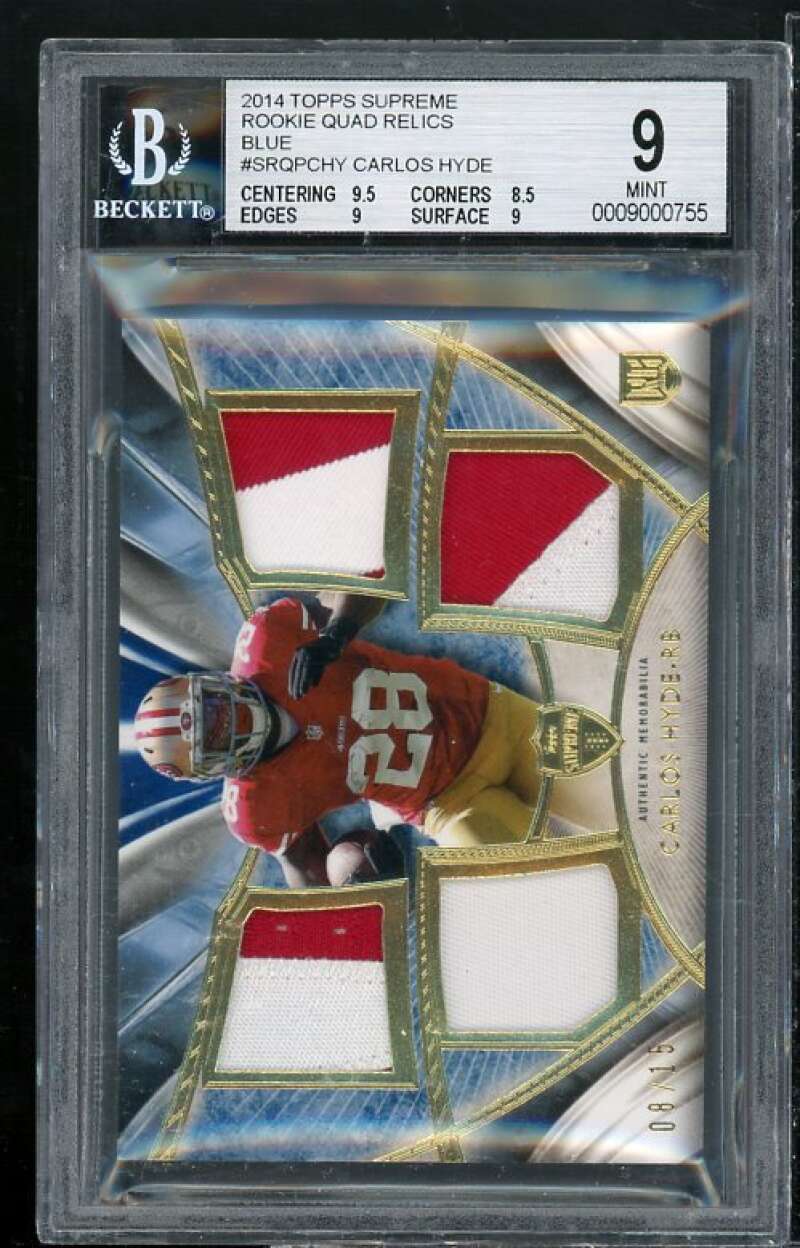 Carlos Hyde Rookie 2014 Topps Supreme Rookie Quad Relics Blue (08/15) #CH BGS 9 Image 1