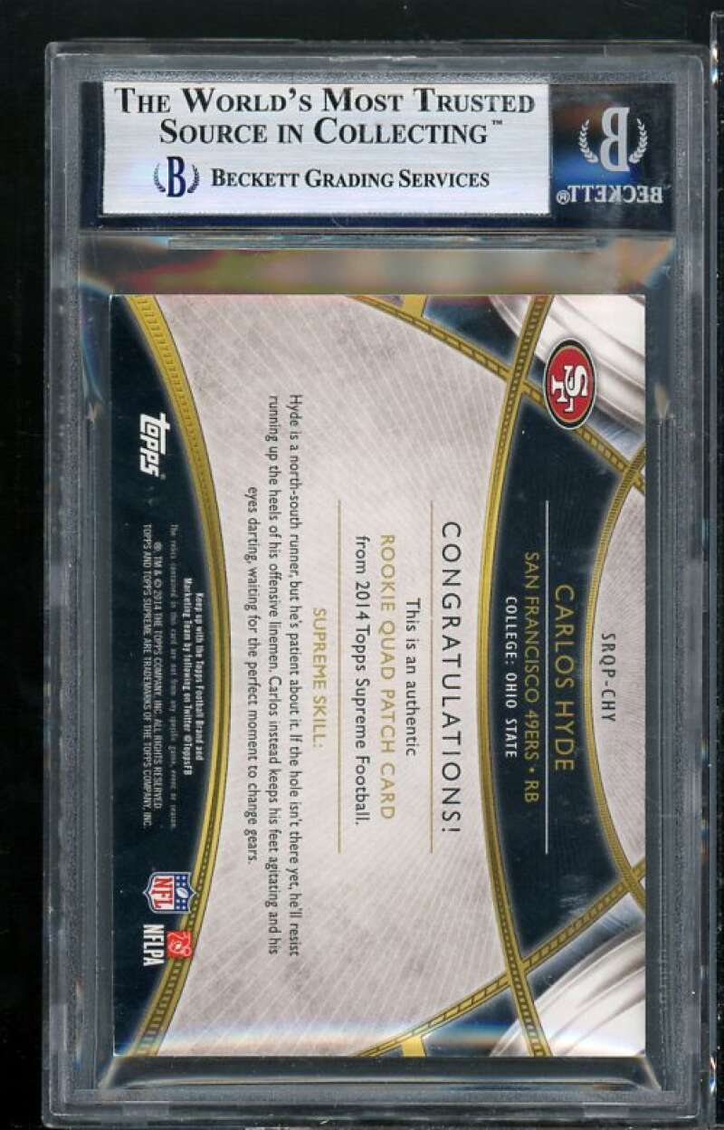 Carlos Hyde Rookie 2014 Topps Supreme Rookie Quad Relics Blue (08/15) #CH BGS 9 Image 2