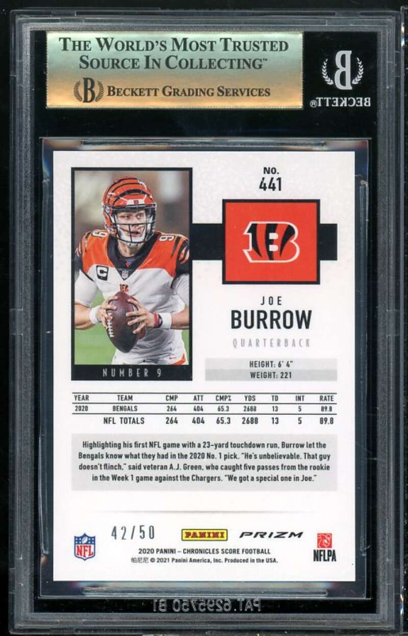 Joe Burrow Rookie 2020 Score Gold Zone Chronicles #441 (pop 2) BGS 9.5 Image 2