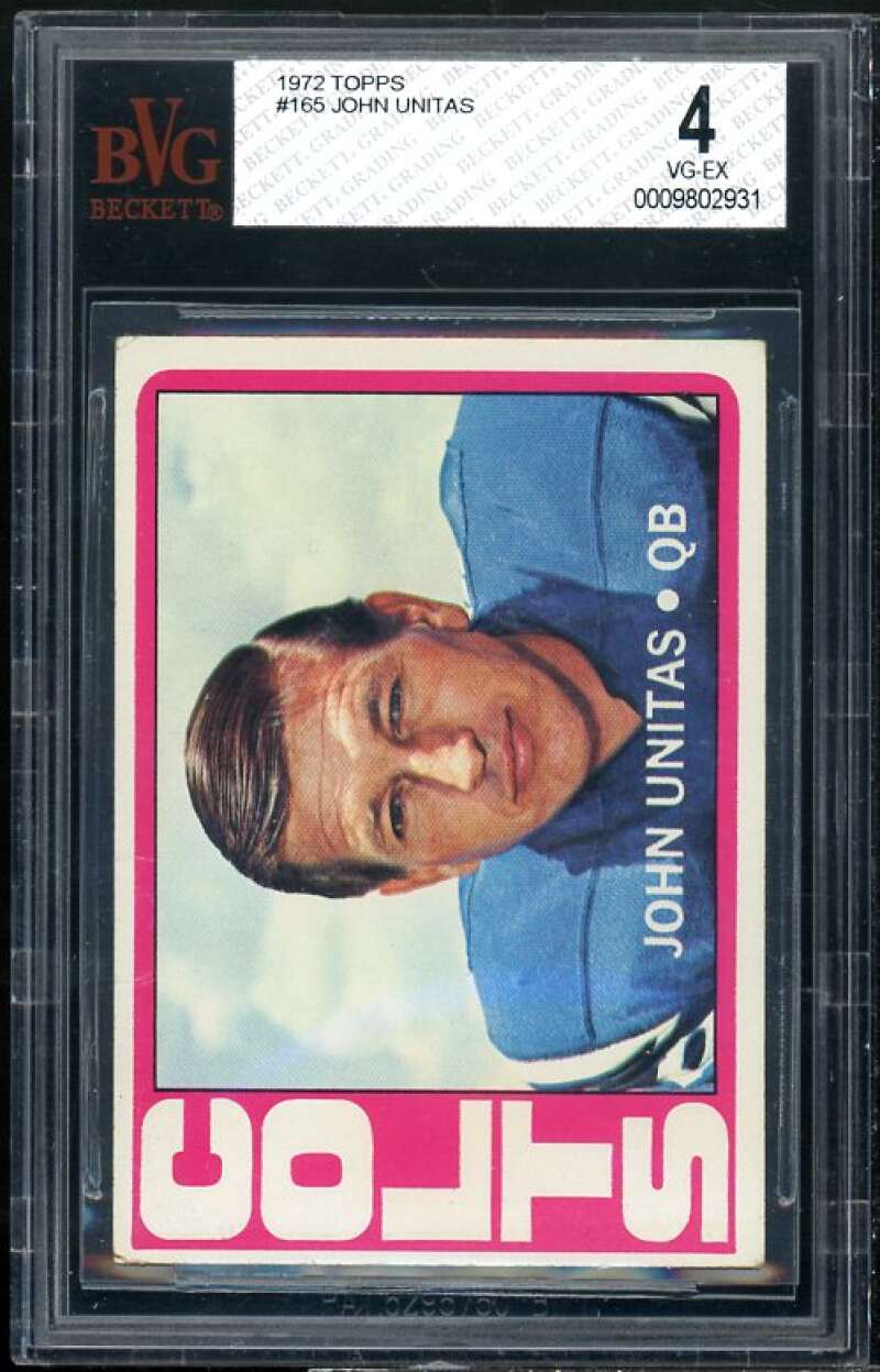 John Unitas Card 1972 Topps #165 BGS BVG 4 Image 1