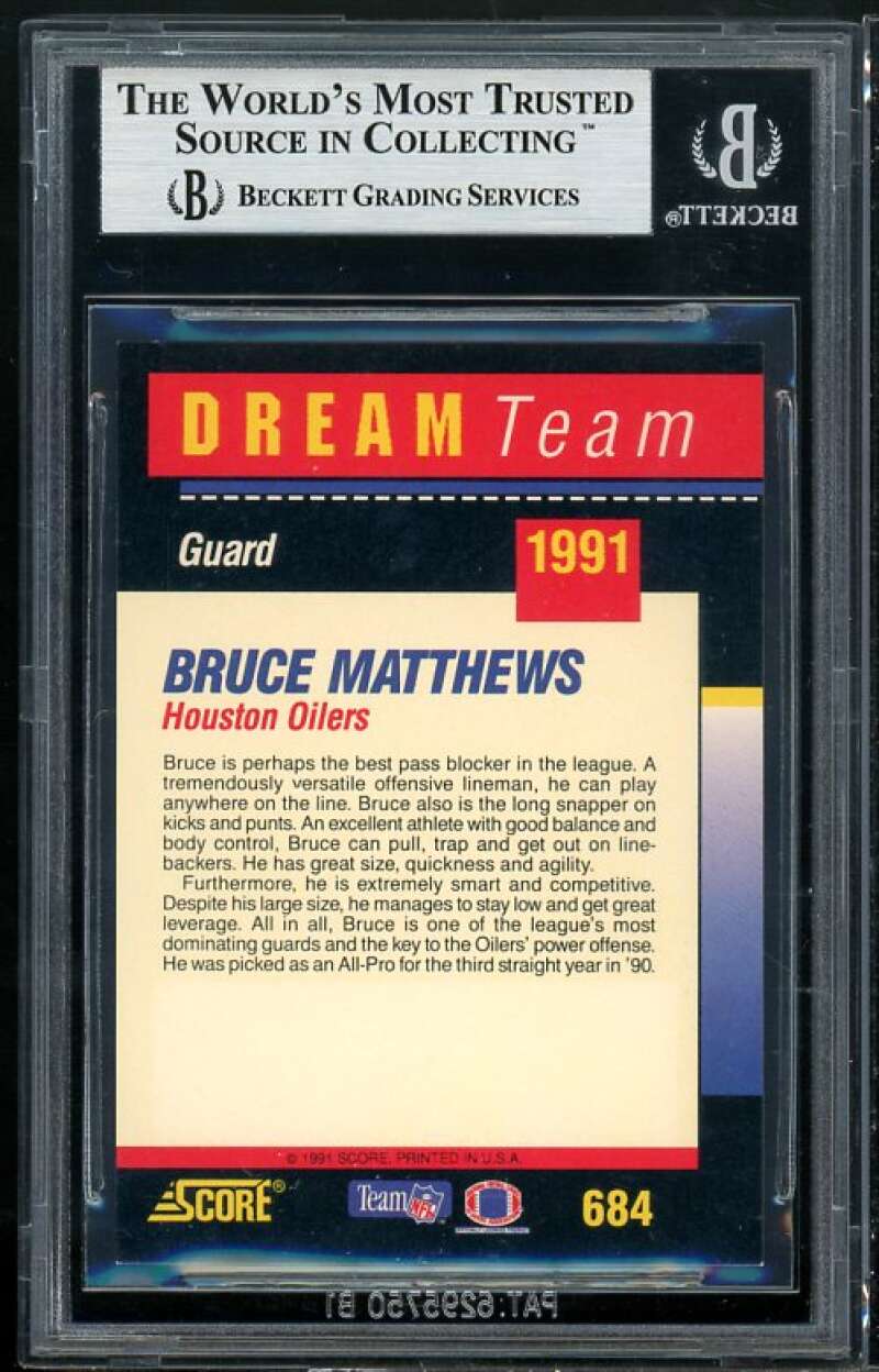 Bruce Matthews Card 1991 Score Dream Team Authentic Autograph #684 BGS Image 2