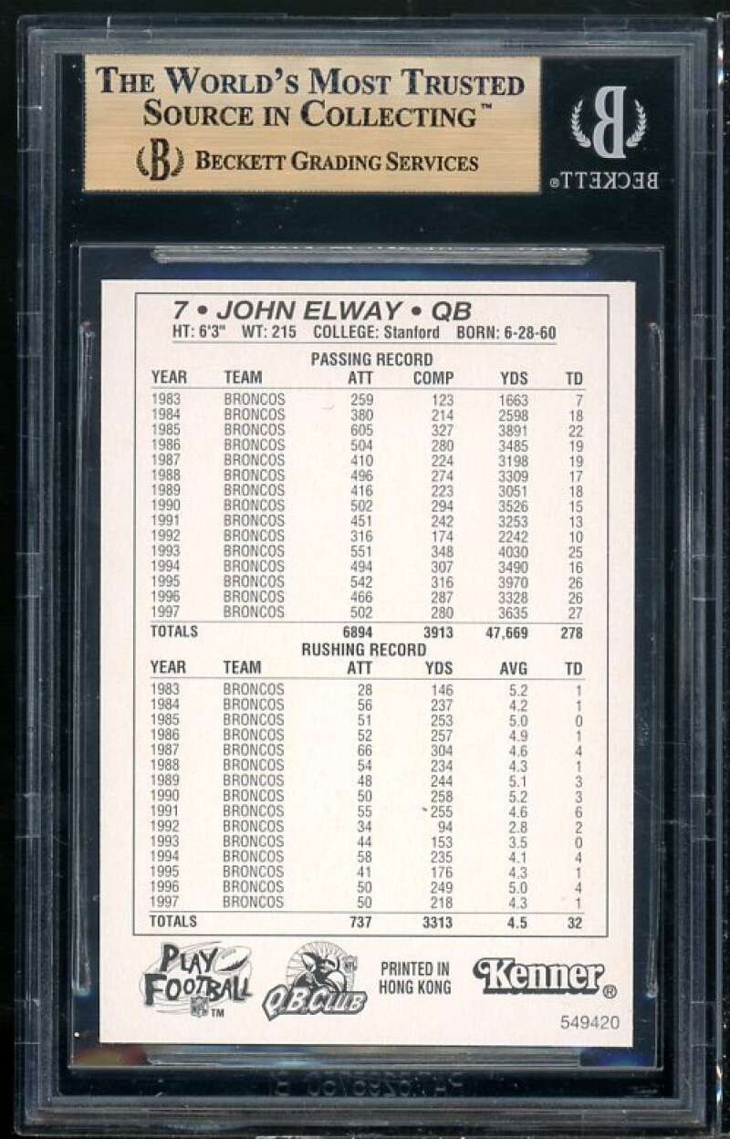 John Elway Card 1996 Kenner Starting Lineup Cards #12 (pop 1) BGS 9.5 Image 2