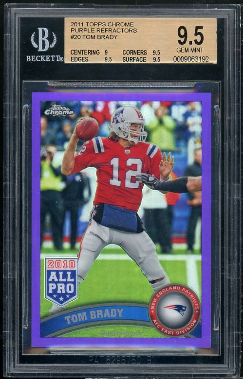 Tom Brady Card 2011 Topps Chrome Purple Refractors #20 BGS 9.5 (9 9.5 9.5 9.5) Image 1