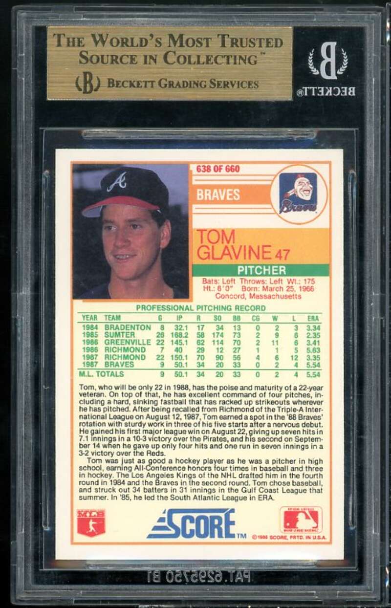 Tom Glavine Rookie Card 1988 Score #638 BGS 9.5 (9.5 9.5 9 9 9.5) Image 2