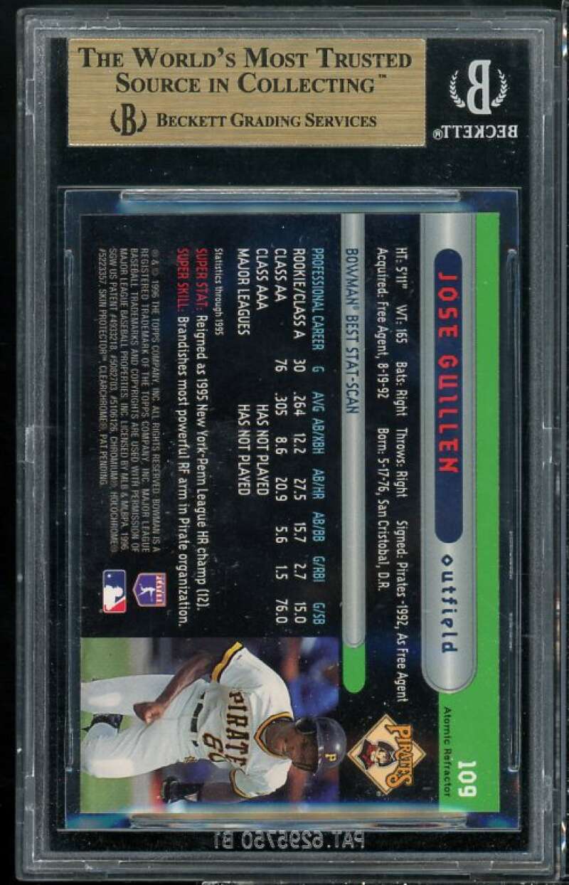 Jose Guillen Rookie Card 1996 Bowman's Best Atomic Refractors #109 BGS 9.5 Image 2