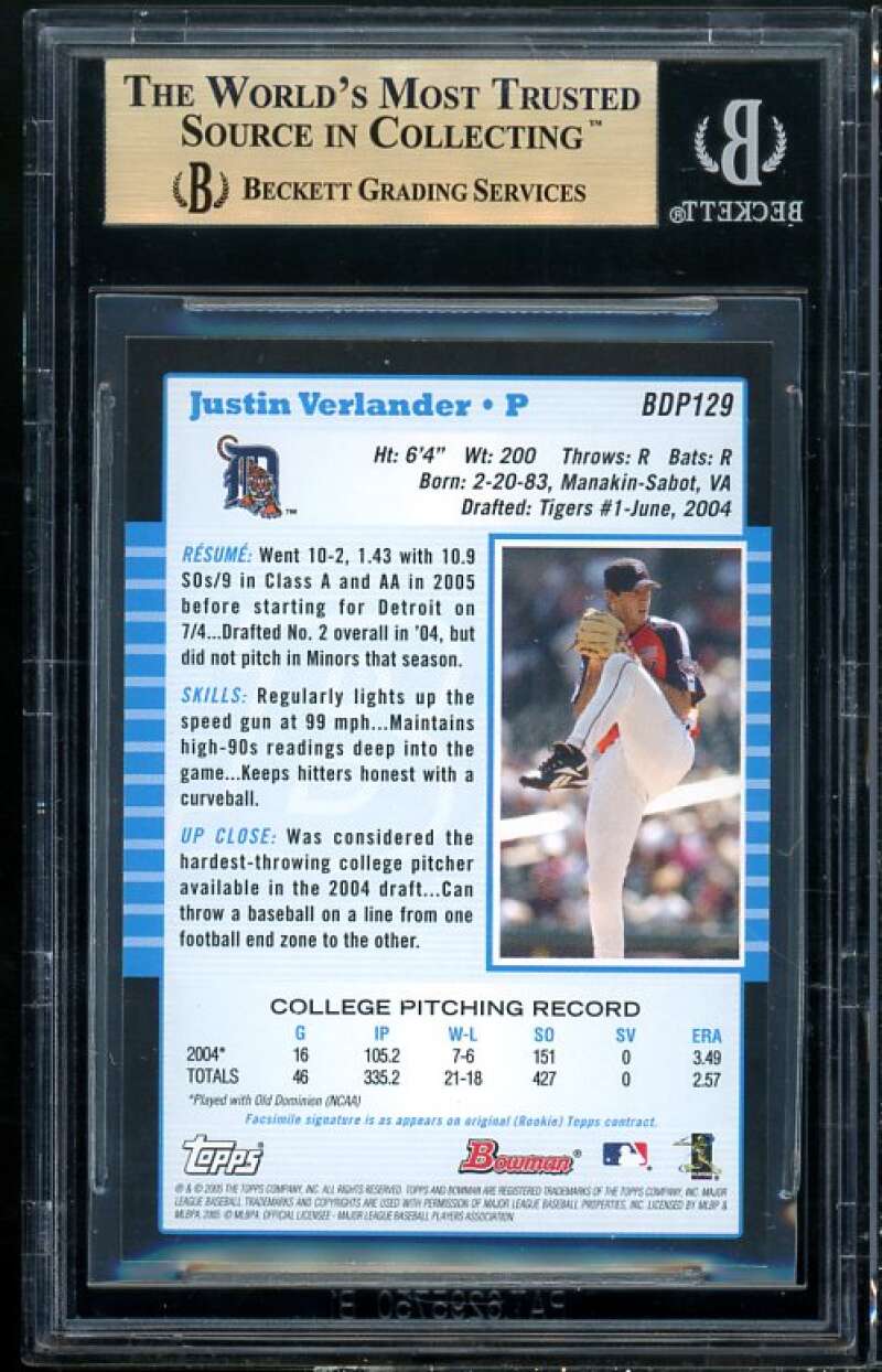 Justin Verlander 2005 Bowman Rookie Card #BDP129