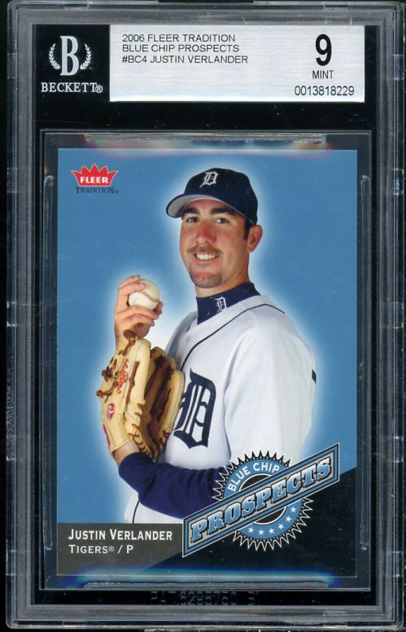 Justin Verlander Card 2006 Fleer Tradition Blue Chip Prospects #BC-4 BGS 9 Image 1