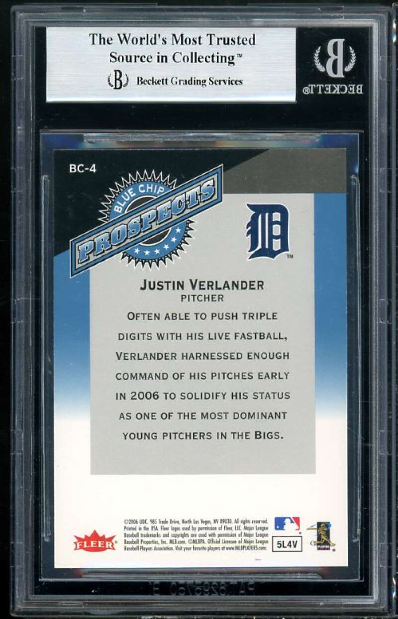 Justin Verlander Card 2006 Fleer Tradition Blue Chip Prospects #BC-4 BGS 9 Image 2