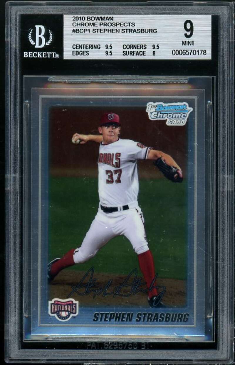 Stephen Strasburg Rookie 2010 Bowman Chrome Prospects #1 BGS 9 (9.5 9.5 9.5 8) Image 1